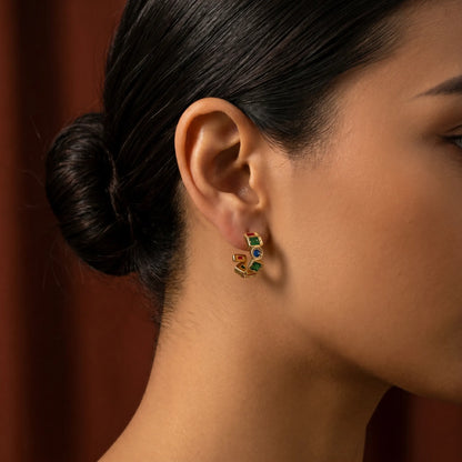 Multicolour Crystal C-Hoop Earrings – 18K PVD Gold Plated