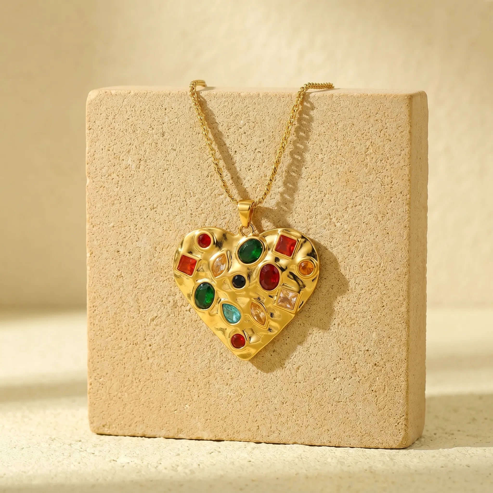 Multicolour Crystal Heart Statement Necklace – 18K PVD Gold Plated