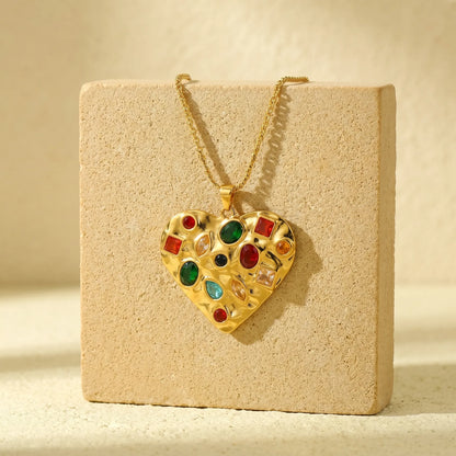 Multicolour Crystal Heart Statement Necklace – 18K PVD Gold Plated