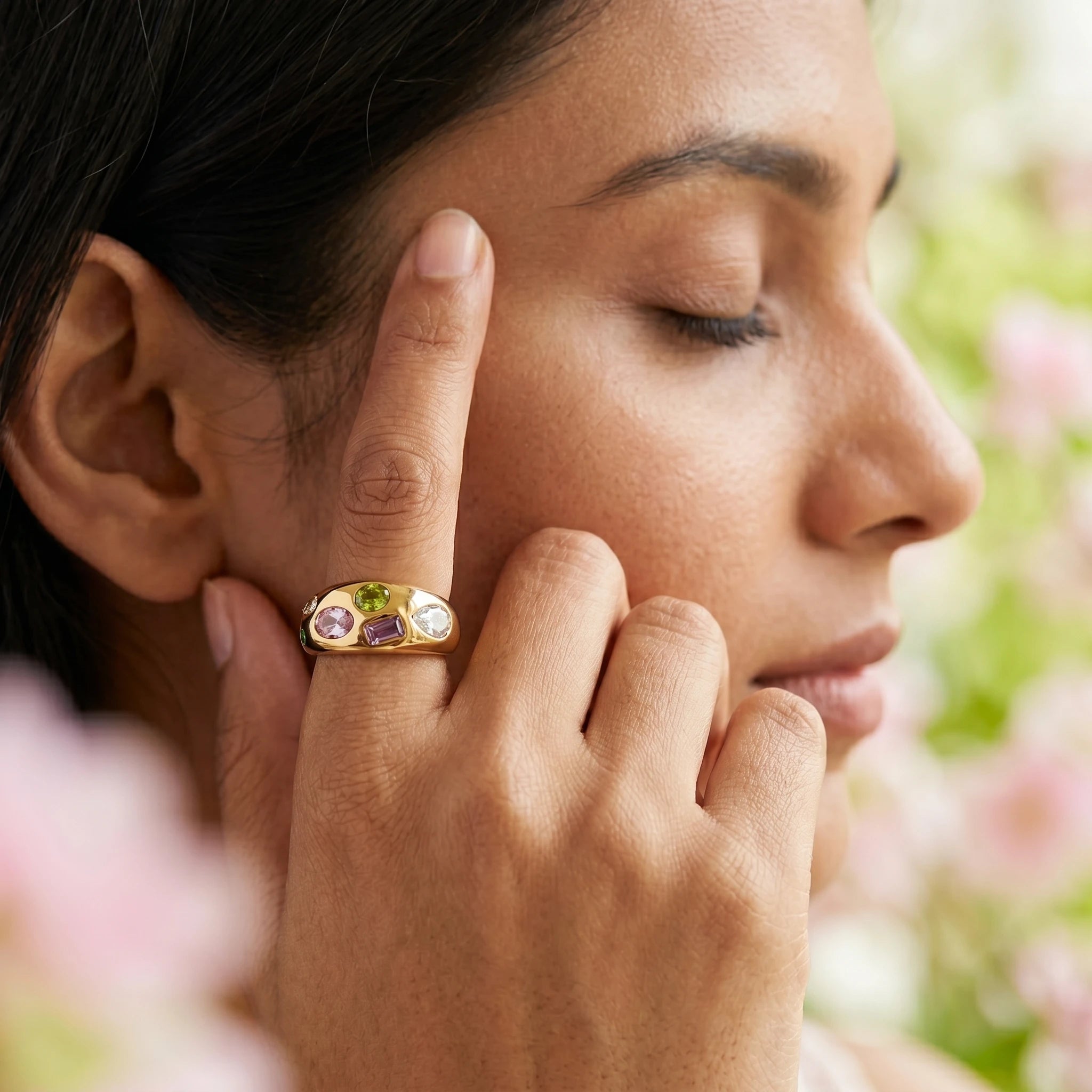 Multicolour Mixed Cut Crystal Dome Ring – 18K PVD Gold Plated