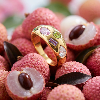 Multicolour Mixed Cut Crystal Dome Ring – 18K PVD Gold Plated