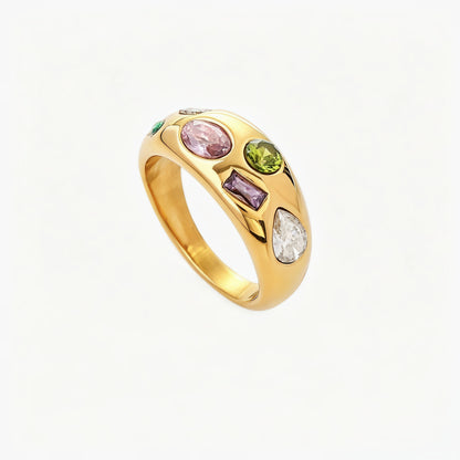 Multicolour Mixed Cut Crystal Dome Ring – 18K PVD Gold Plated