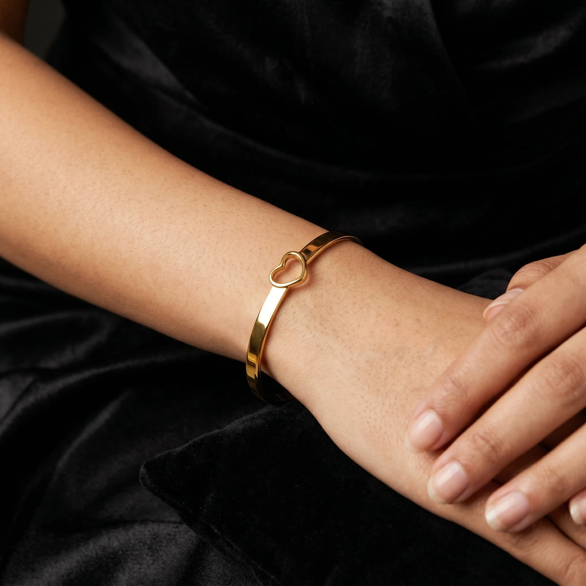 Open Heart Flat Cuff Bangle Bracelet – 18K PVD Gold Plated