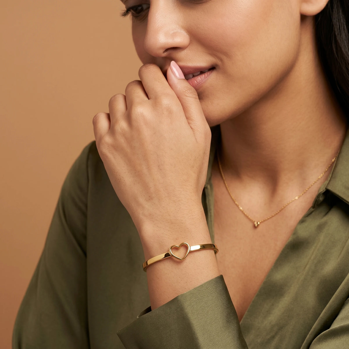 Open Heart Flat Cuff Bangle Bracelet – 18K PVD Gold Plated