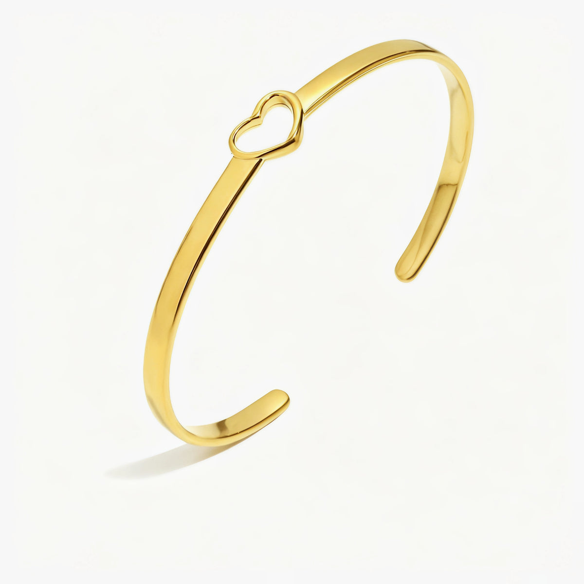 Open Heart Flat Cuff Bangle Bracelet – 18K PVD Gold Plated