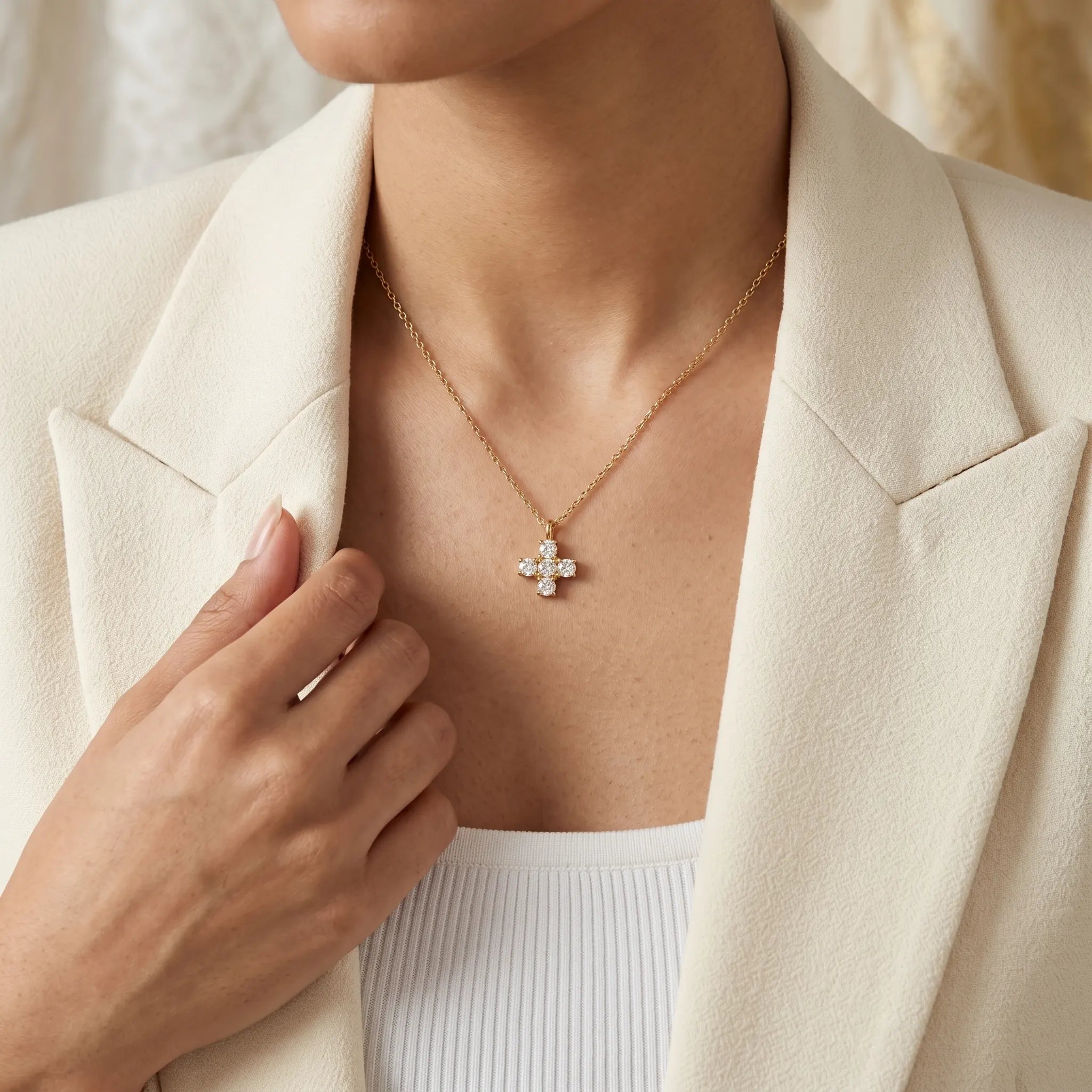 Pave Crystal Cross Pendant Necklace – 18K PVD Gold Plated