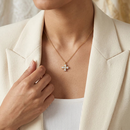 Pave Crystal Cross Pendant Necklace – 18K PVD Gold Plated