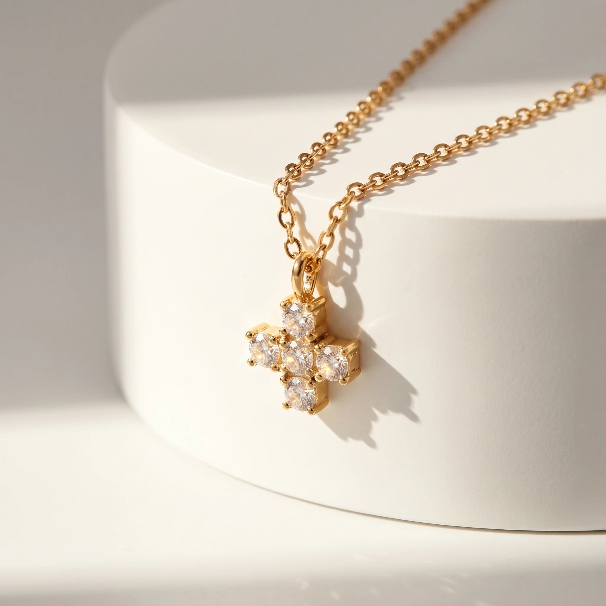 Pave Crystal Cross Pendant Necklace – 18K PVD Gold Plated