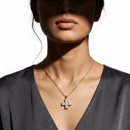 Pave Crystal Cross Pendant Necklace – 18K PVD Gold Plated