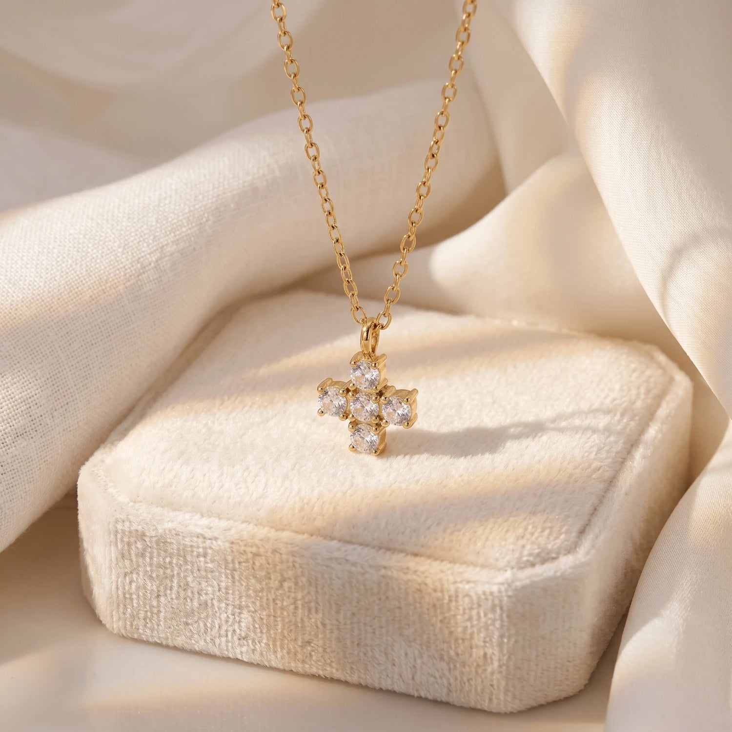 Pave Crystal Cross Pendant Necklace – 18K PVD Gold Plated