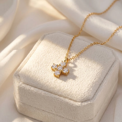 Pave Crystal Cross Pendant Necklace – 18K PVD Gold Plated