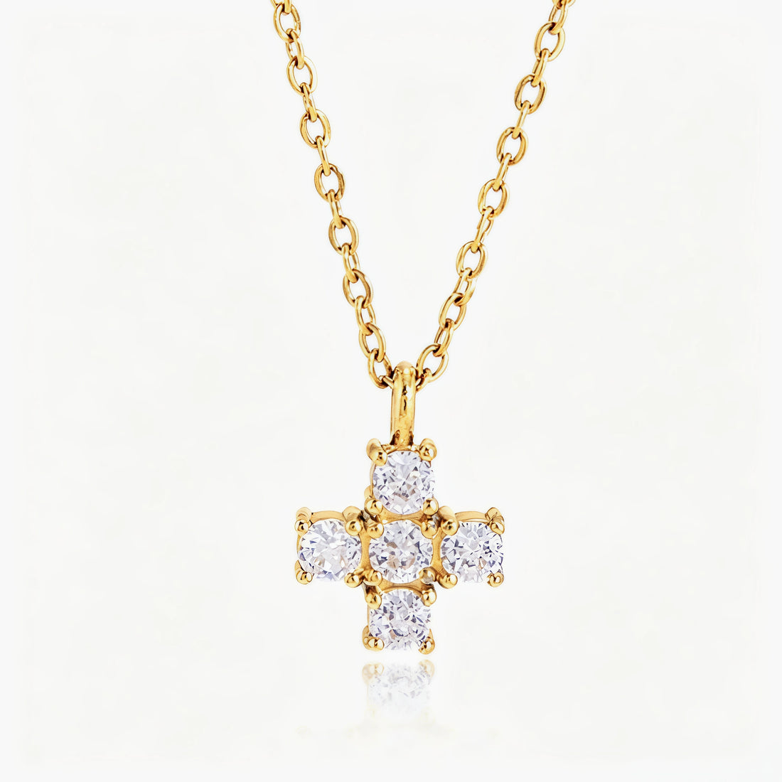 Pave Crystal Cross Pendant Necklace – 18K PVD Gold Plated