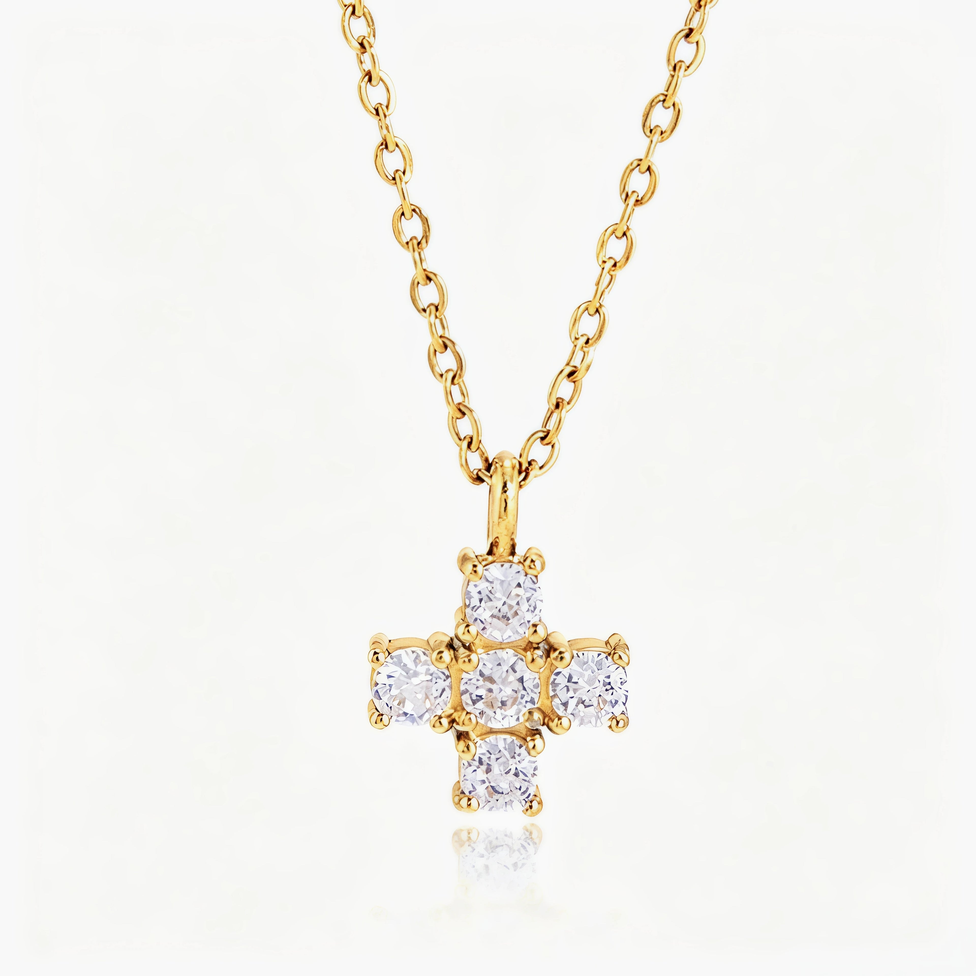 Pave Crystal Cross Pendant Necklace – 18K PVD Gold Plated