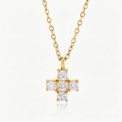 Pave Crystal Cross Pendant Necklace – 18K PVD Gold Plated
