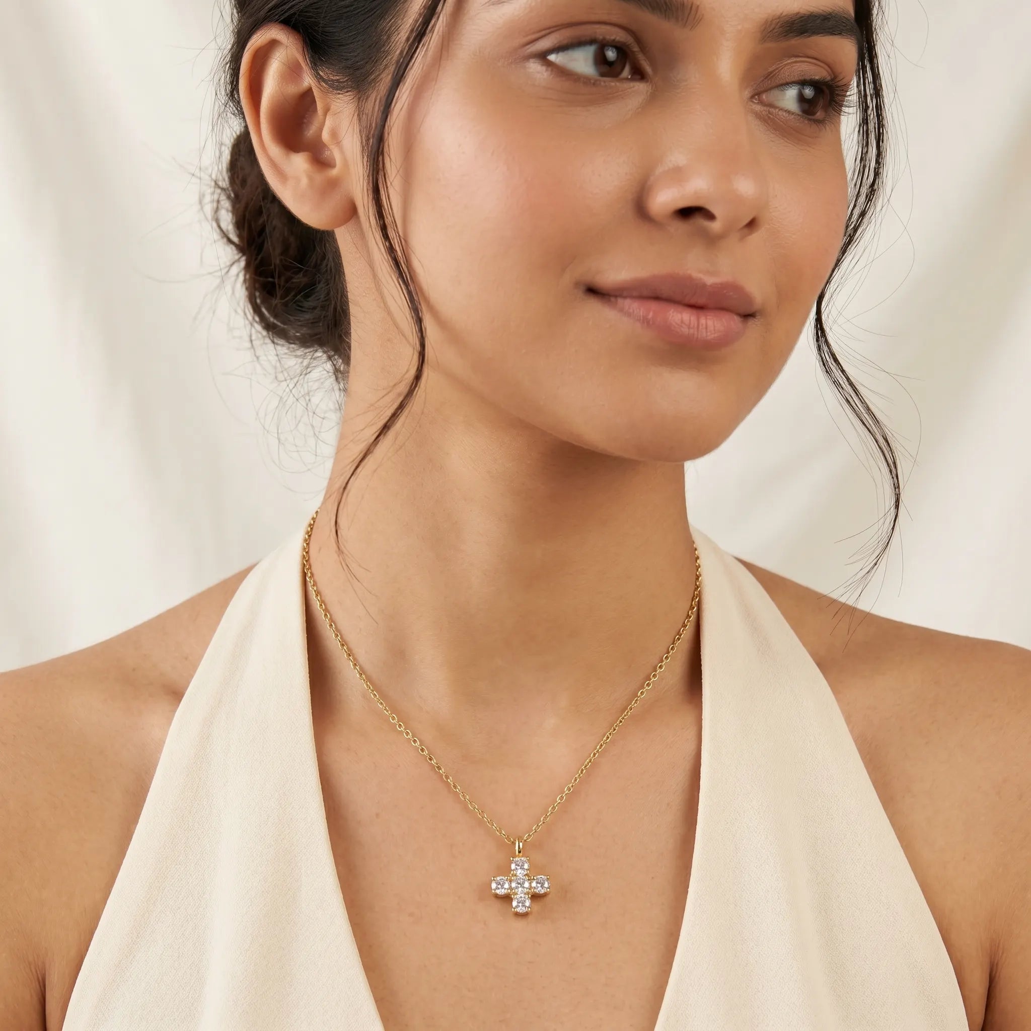 Pave Crystal Cross Pendant Necklace – 18K PVD Gold Plated