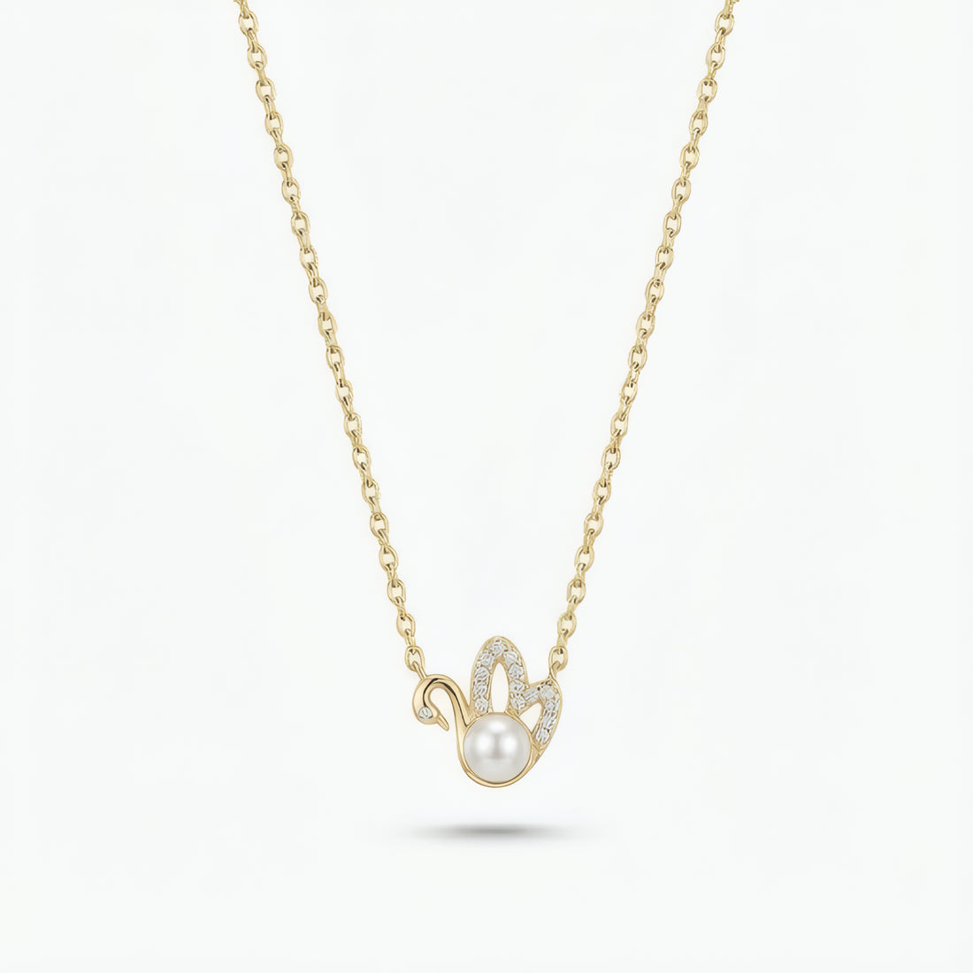 Pearl Swan Pendant Necklace – 18K Gold Plated