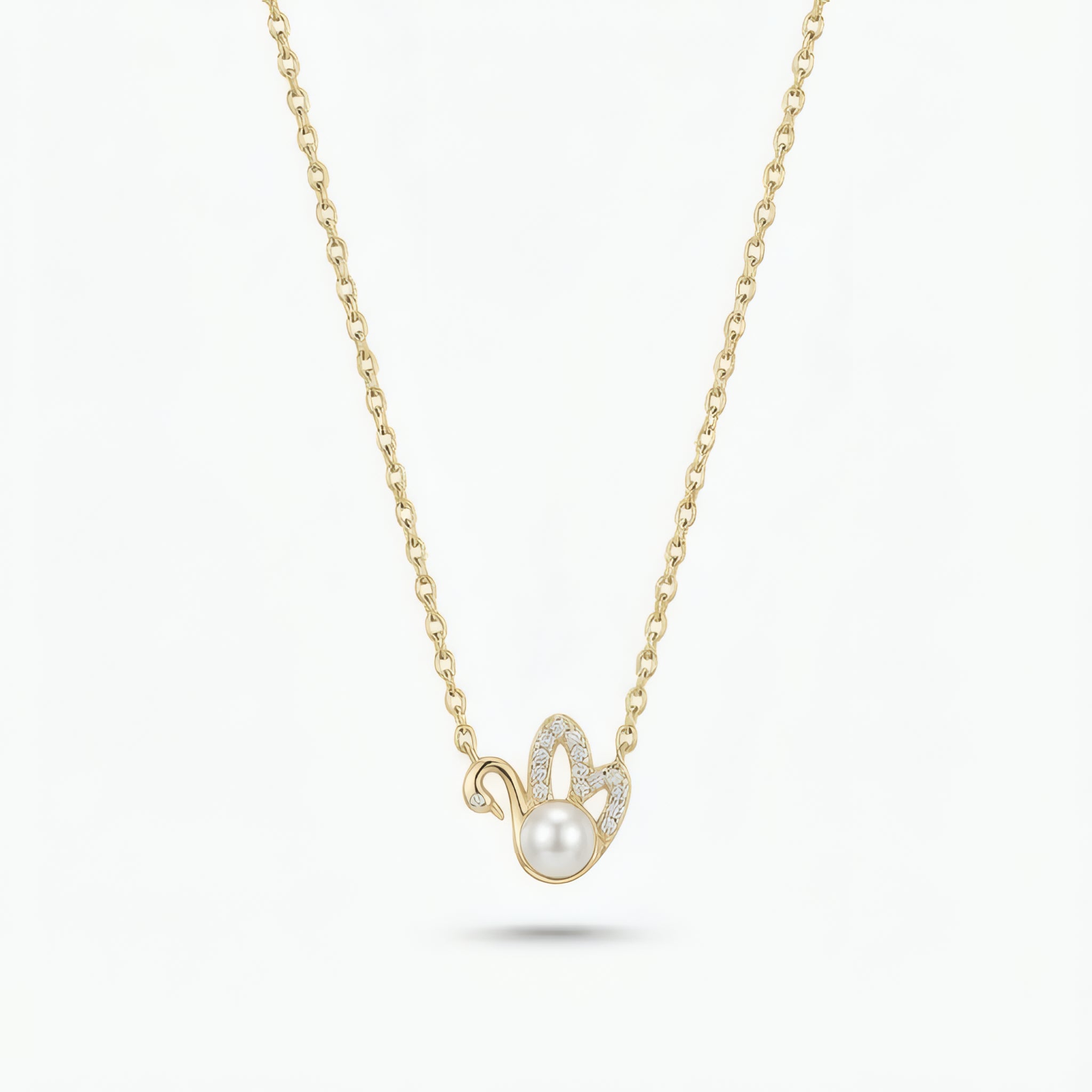 Pearl Swan Pendant Necklace – 18K Gold Plated