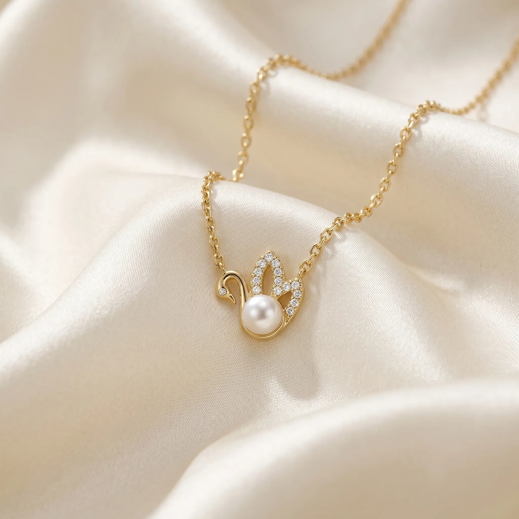 Pearl Swan Pendant Necklace – 18K Gold Plated