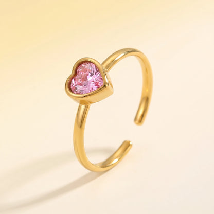 Pink Heart Bezel Open Adjustable Ring – 18K PVD Gold Plated