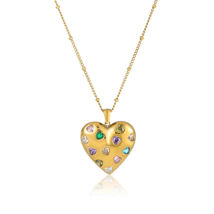 Puffy Heart Crystal Pendant Necklace – 18K PVD Gold Plated
