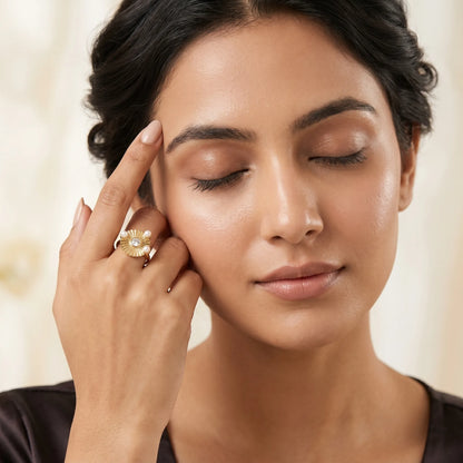 Radiant Sunburst Pearl Ring – 18K Gold Plated