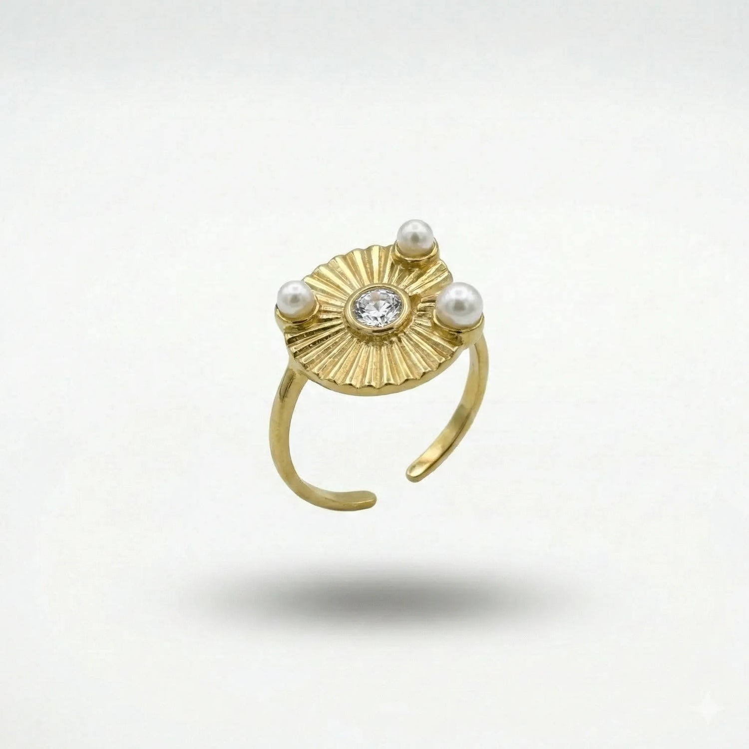 Radiant Sunburst Pearl Ring – 18K Gold Plated
