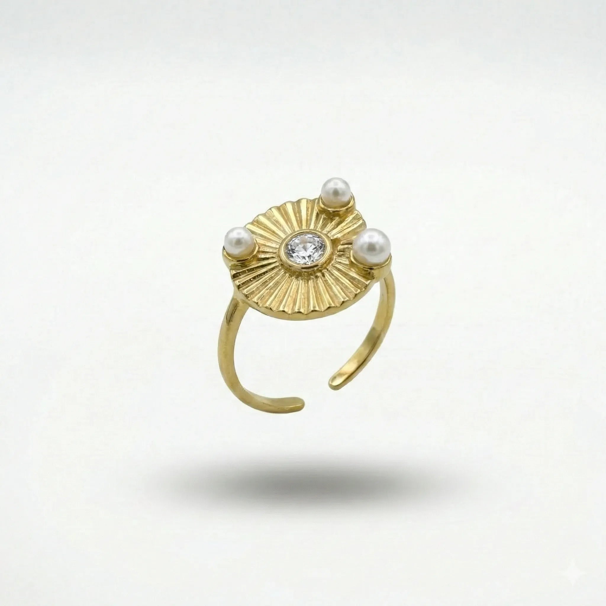 Radiant Sunburst Pearl Ring – 18K Gold Plated