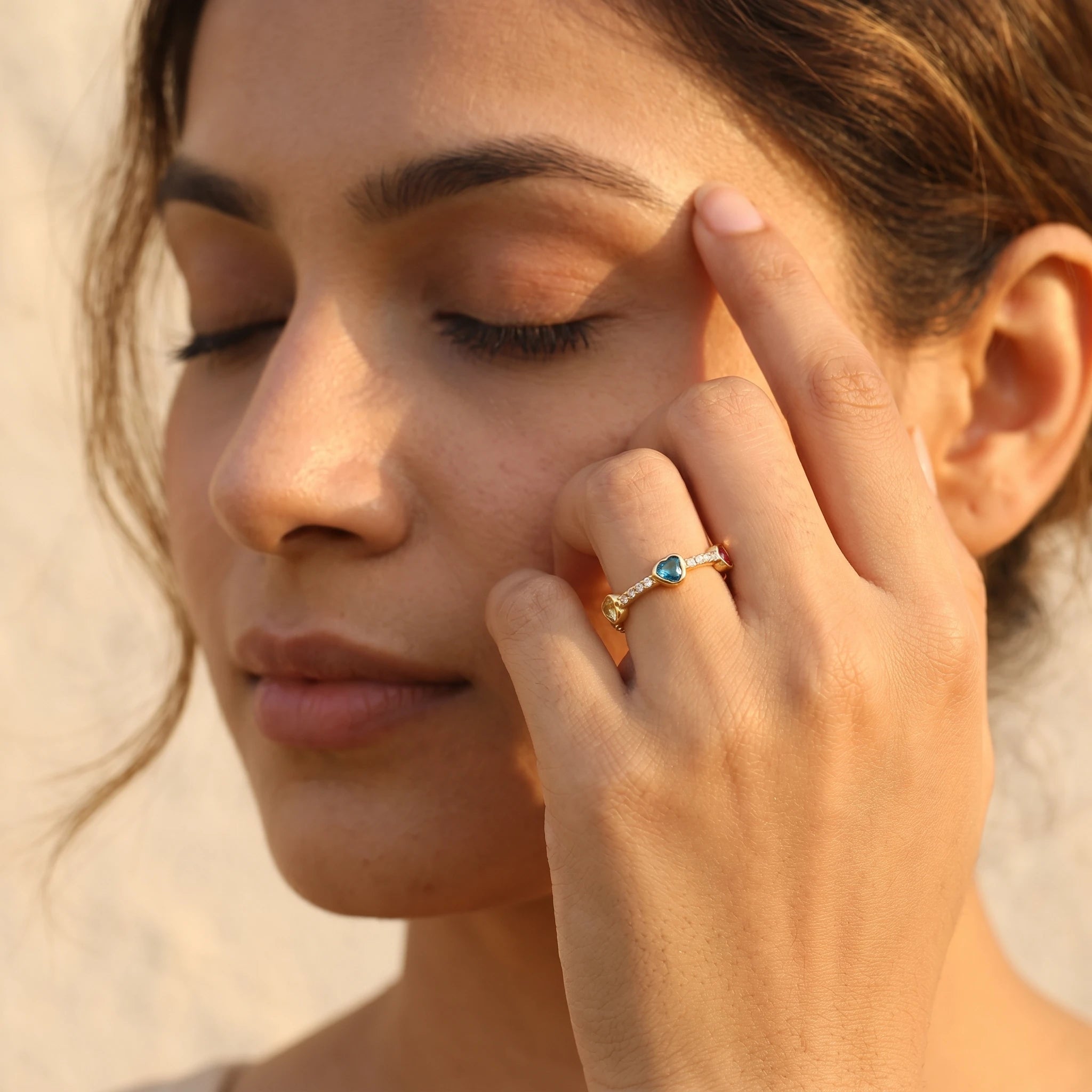 Rainbow Heart Crystal Adjustable Ring – 18K PVD Gold Plated