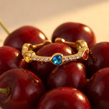 Rainbow Heart Crystal Adjustable Ring – 18K PVD Gold Plated