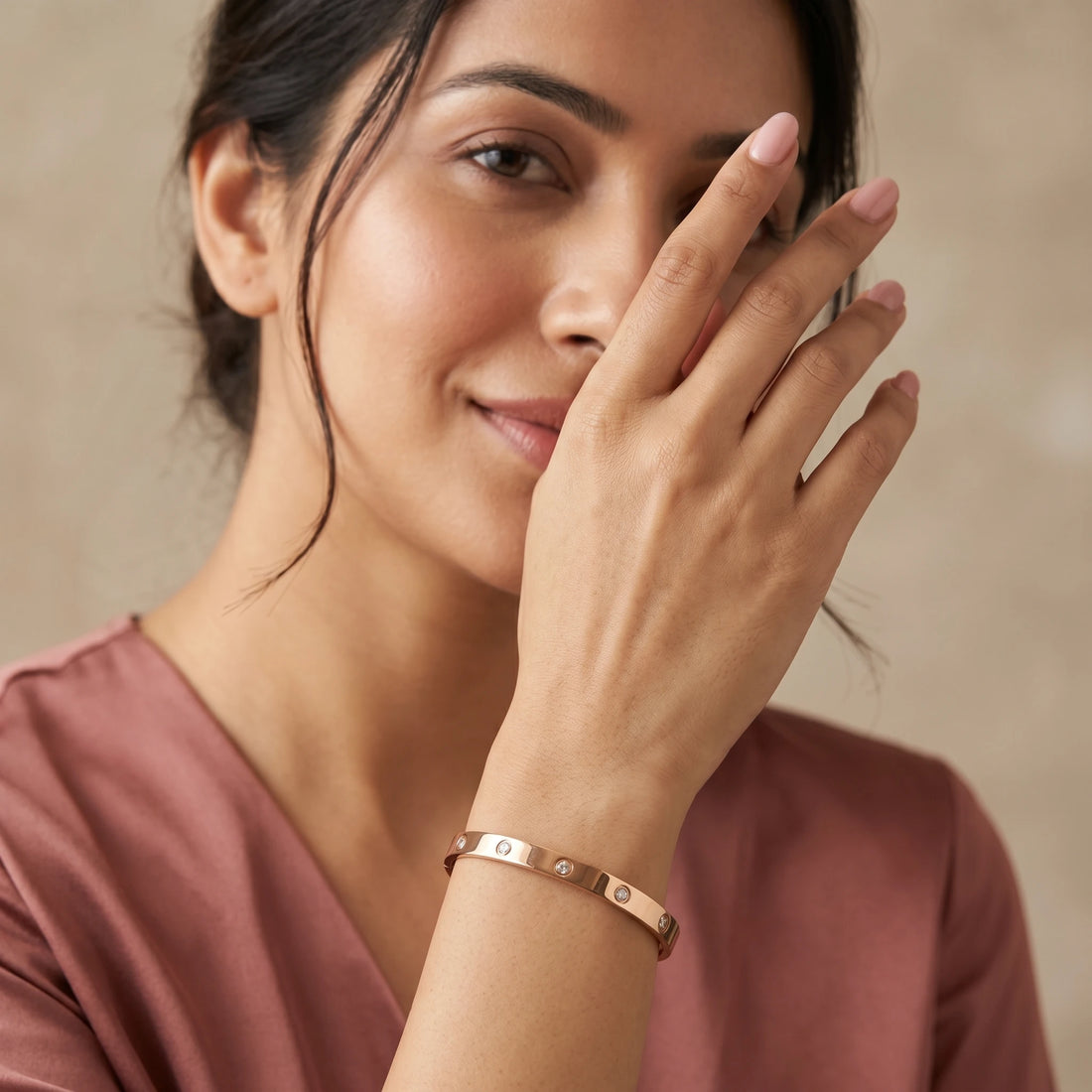Rose Gold Crystal Bangle Bracelet – 18K PVD Gold Plated