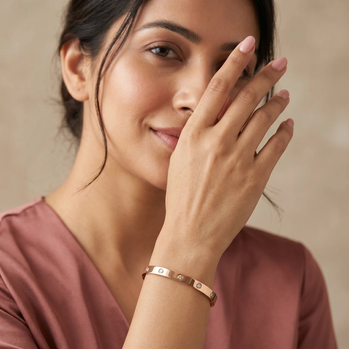 Rose Gold Crystal Bangle Bracelet – 18K PVD Gold Plated