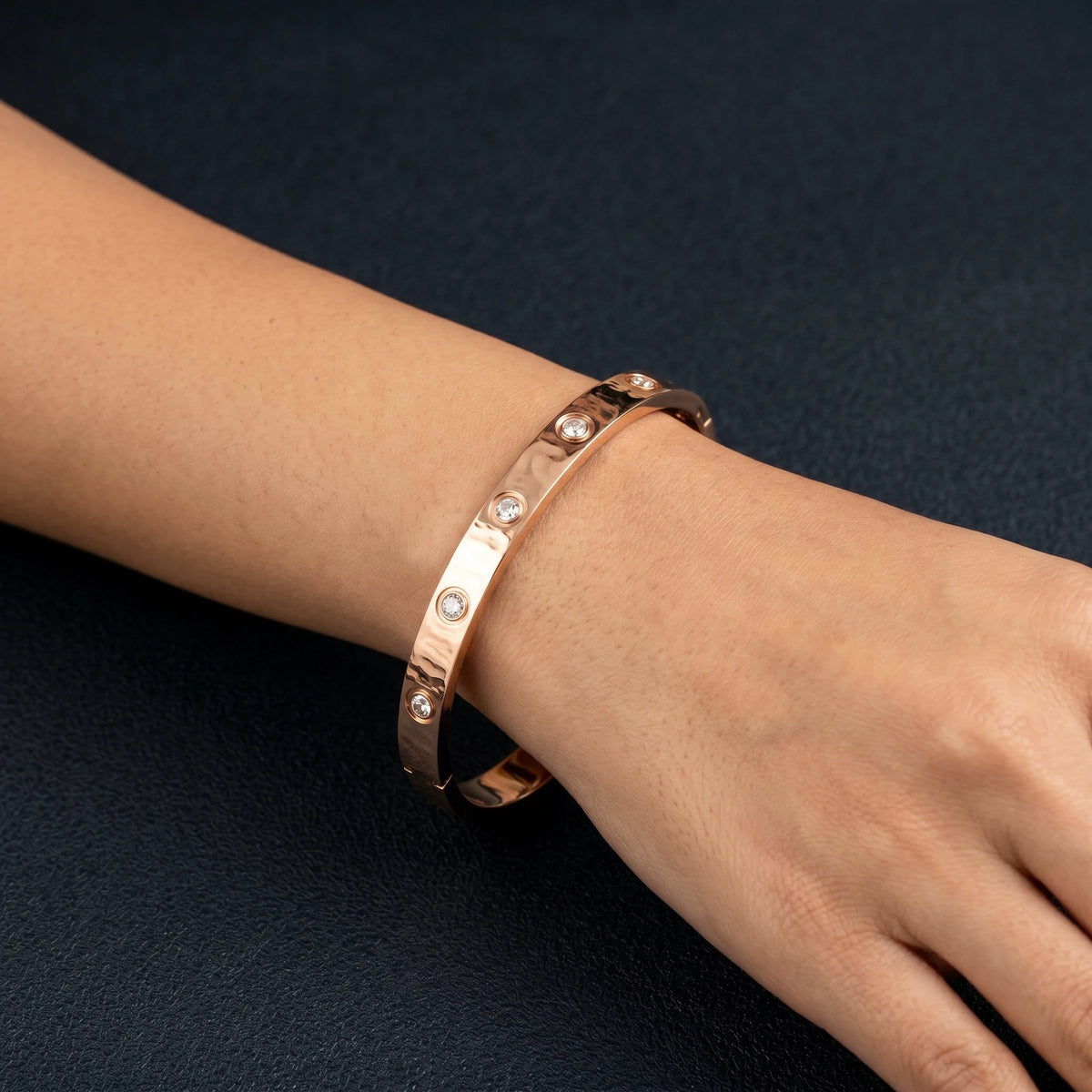 Rose Gold Crystal Bangle Bracelet – 18K PVD Gold Plated