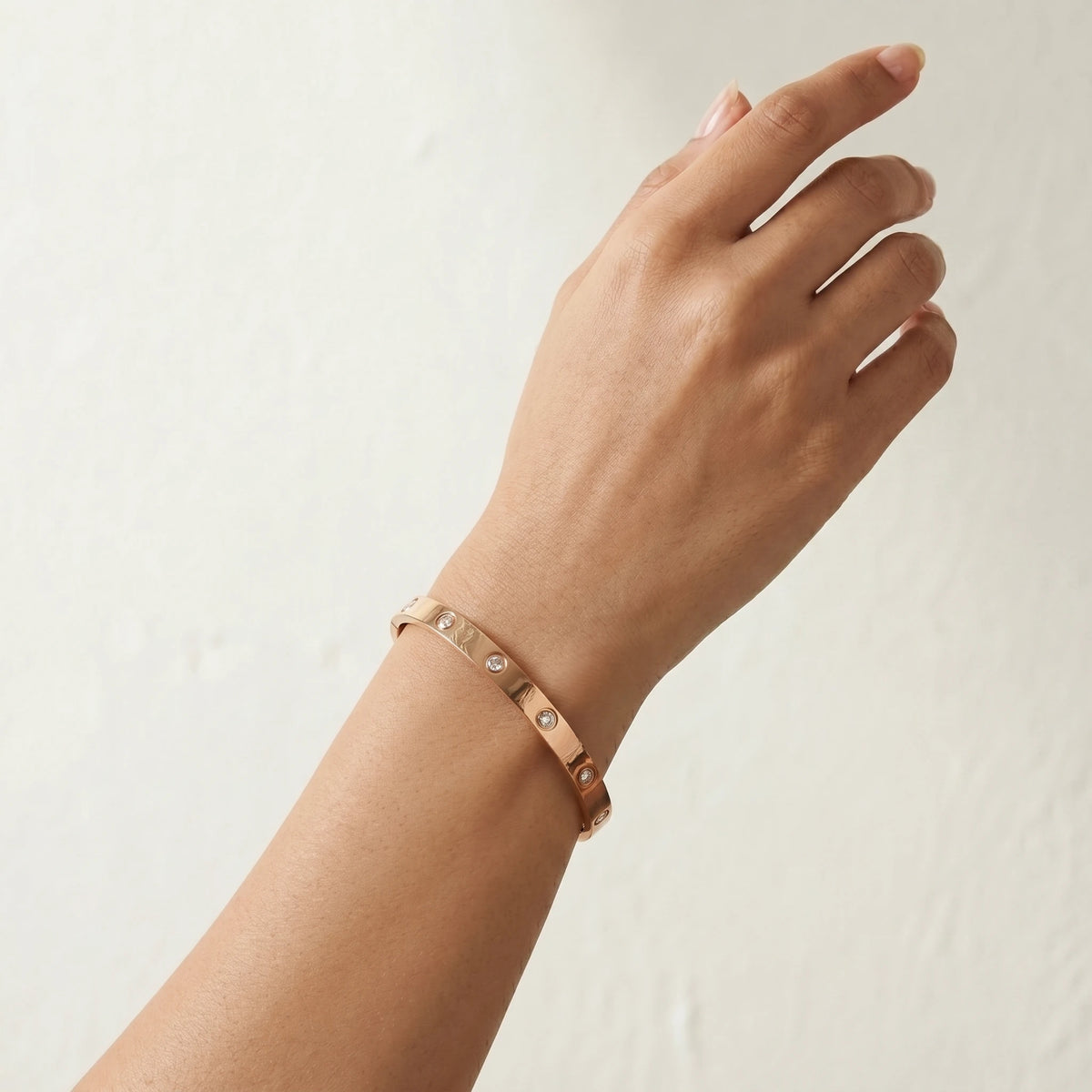 Rose Gold Crystal Bangle Bracelet – 18K PVD Gold Plated