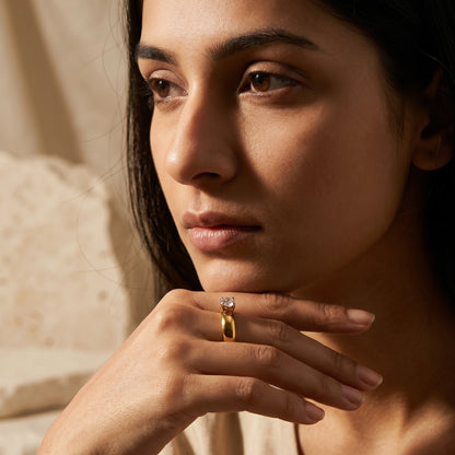 Round Solitaire Chunky Dome Band Ring – 18K PVD Gold Plated