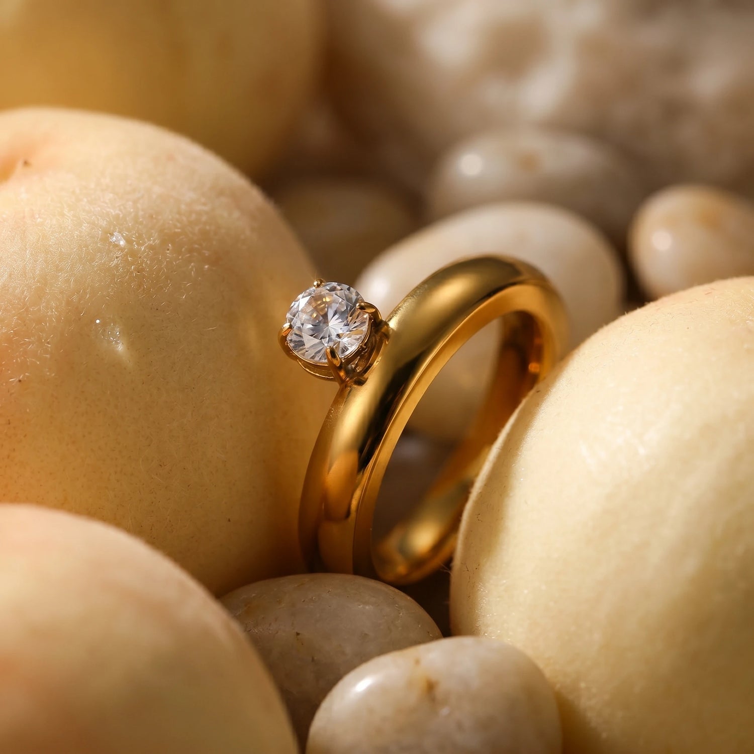Round Solitaire Chunky Dome Band Ring – 18K PVD Gold Plated