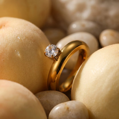 Round Solitaire Chunky Dome Band Ring – 18K PVD Gold Plated