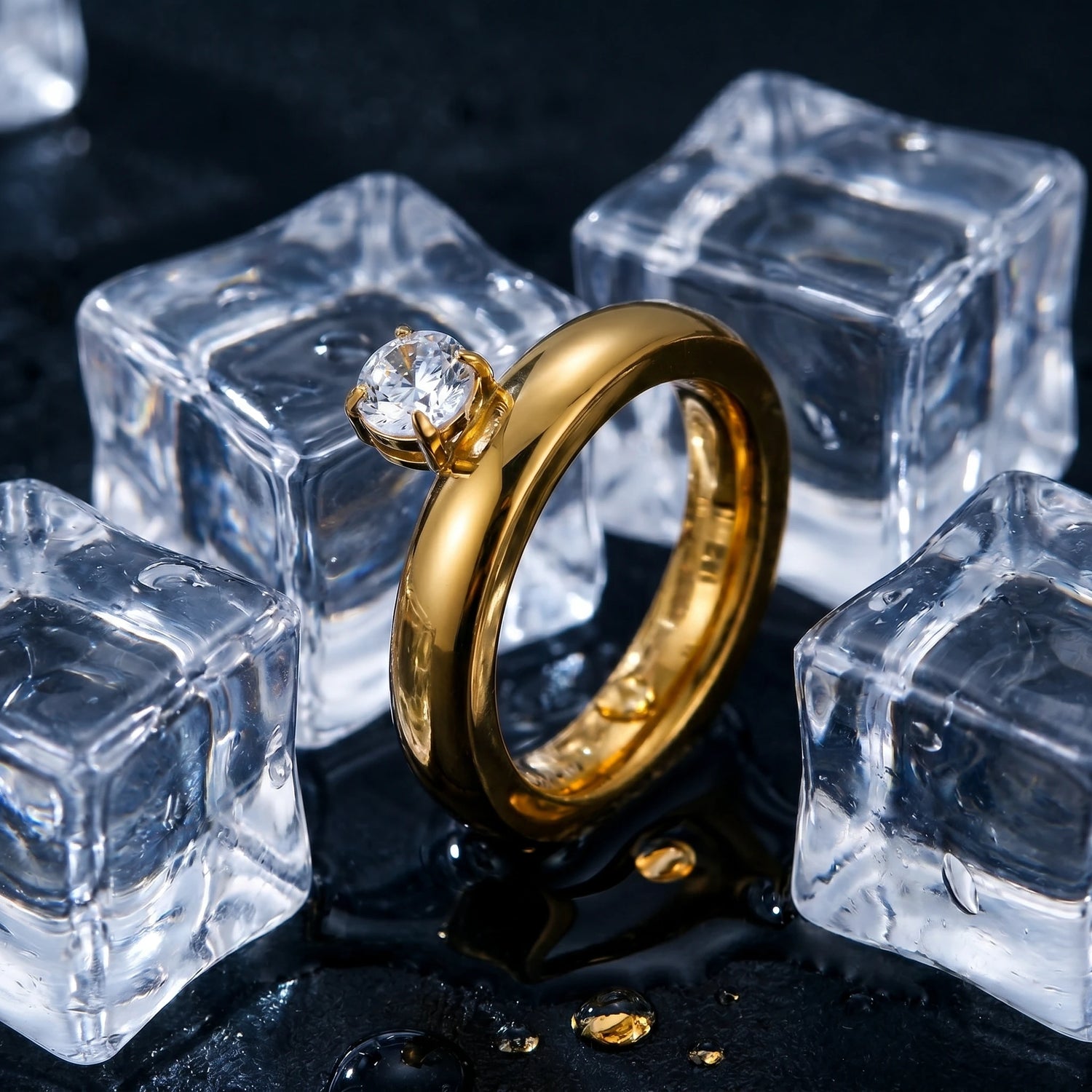 Round Solitaire Chunky Dome Band Ring – 18K PVD Gold Plated