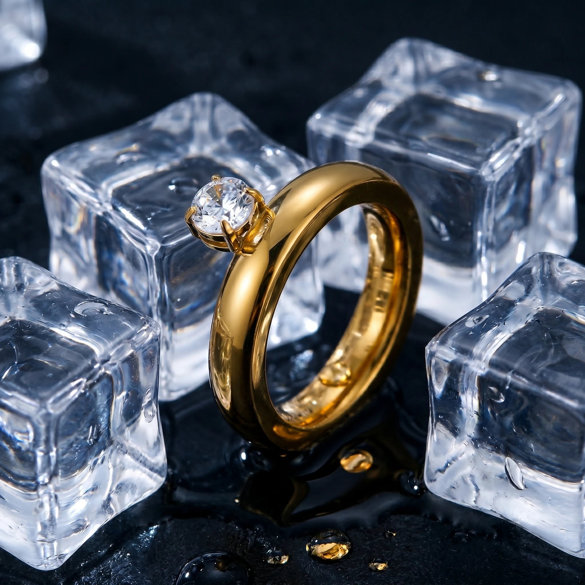 Round Solitaire Chunky Dome Band Ring – 18K PVD Gold Plated