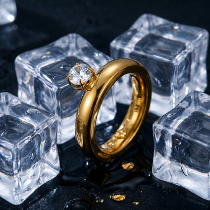 Round Solitaire Chunky Dome Band Ring – 18K PVD Gold Plated