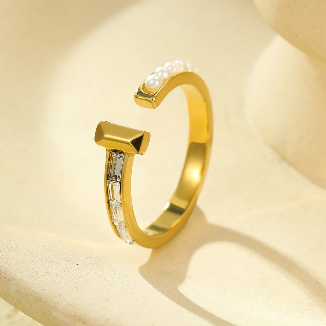 Round Solitaire Wide Open Band Ring – 18K PVD Gold Plated