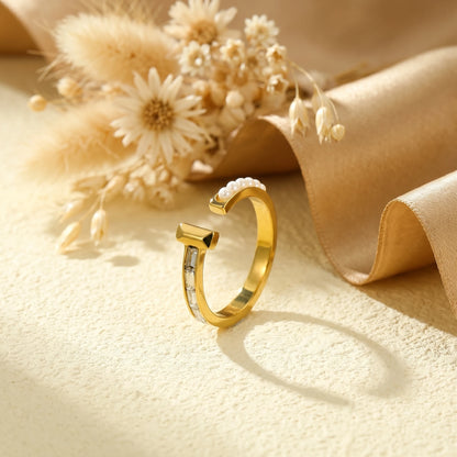 Round Solitaire Wide Open Band Ring – 18K PVD Gold Plated