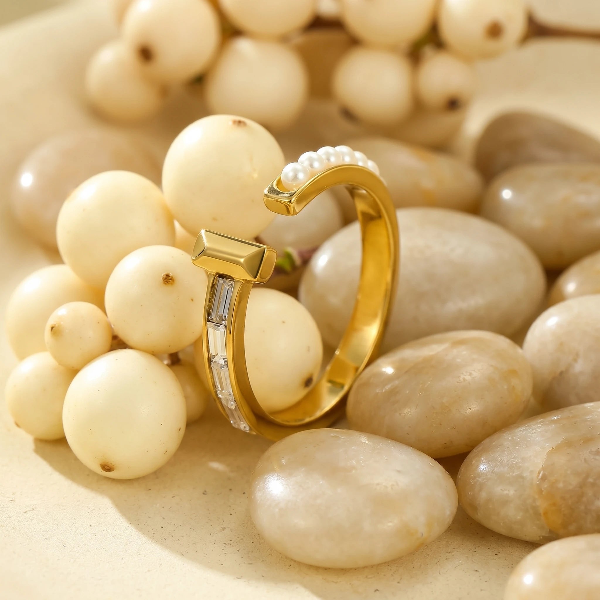 Round Solitaire Wide Open Band Ring – 18K PVD Gold Plated