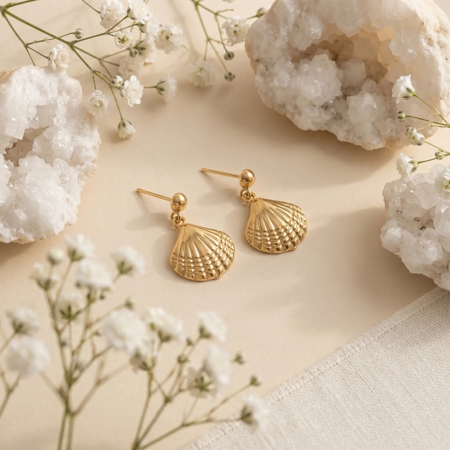 Scallop Shell Drop Earrings – 18K Gold Plated