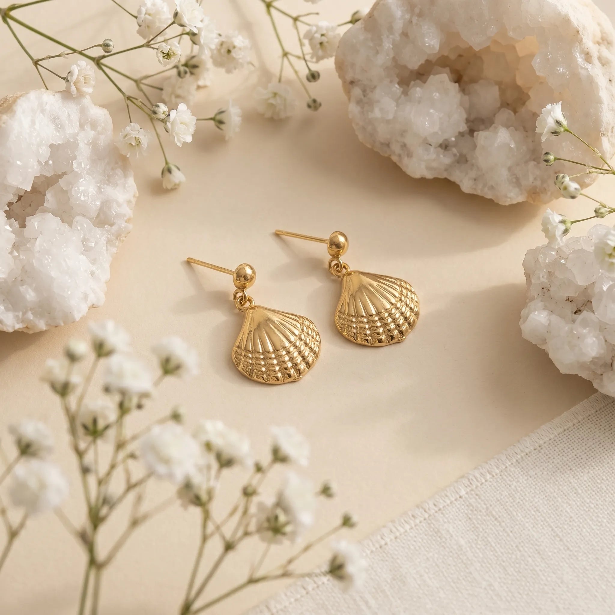 Scallop Shell Drop Earrings – 18K Gold Plated