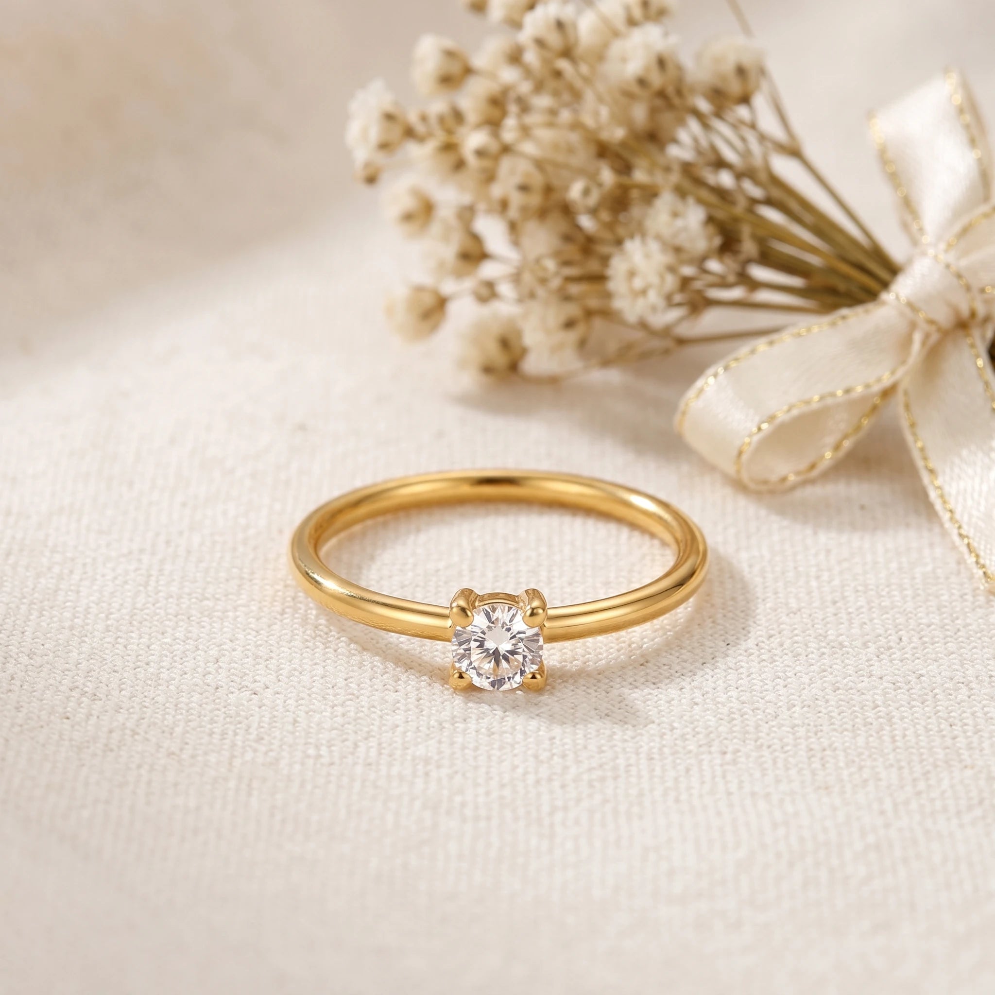 Solitaire Crystal Gold Stacking Ring – 18K PVD Gold Plated