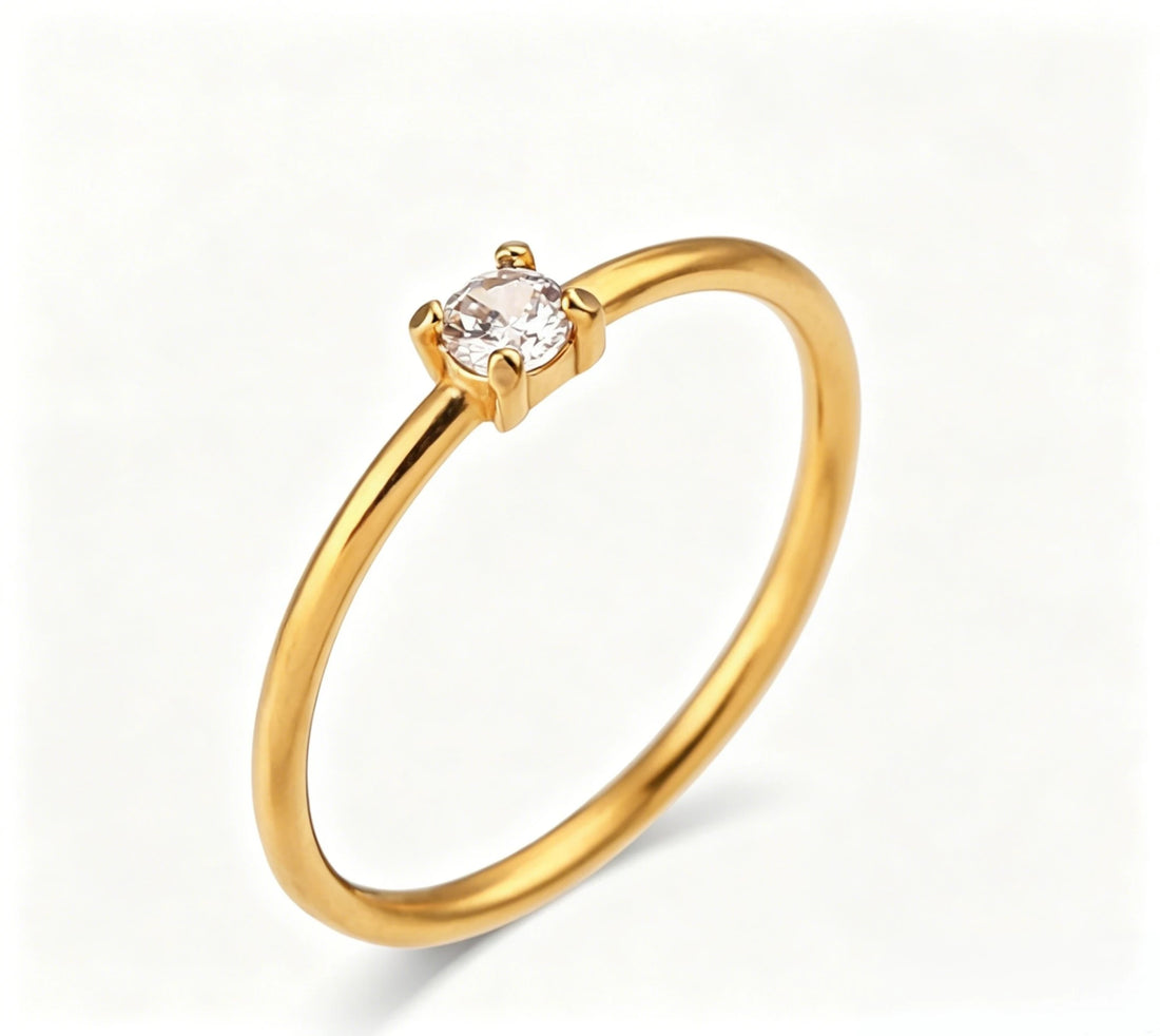 Solitaire Crystal Gold Stacking Ring – 18K PVD Gold Plated