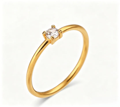 Solitaire Crystal Gold Stacking Ring – 18K PVD Gold Plated