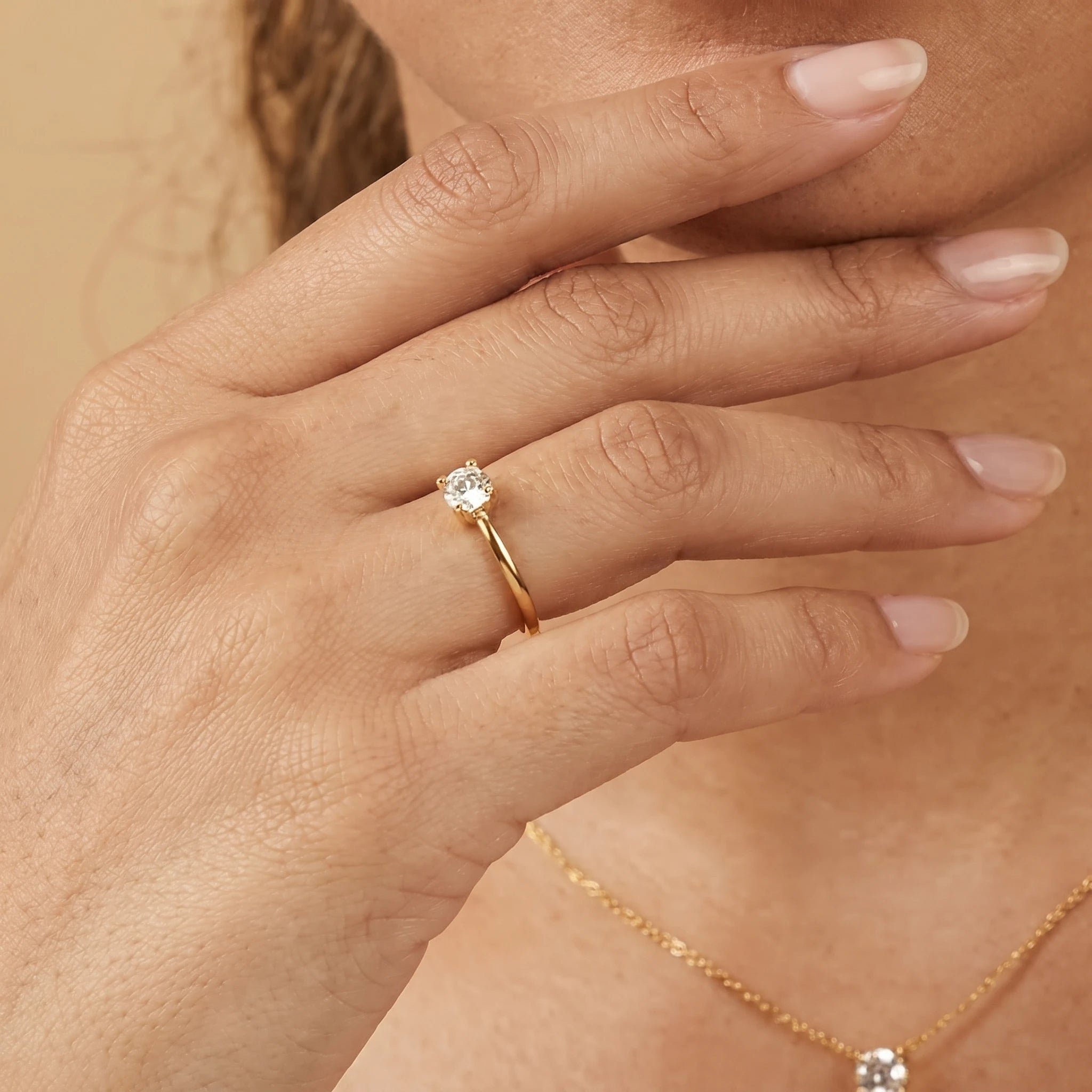 Solitaire Crystal Gold Stacking Ring – 18K PVD Gold Plated