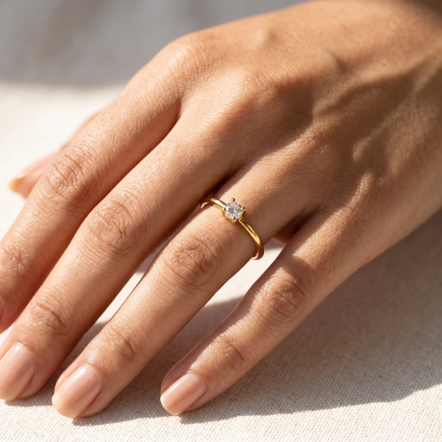 Solitaire Crystal Gold Stacking Ring – 18K PVD Gold Plated