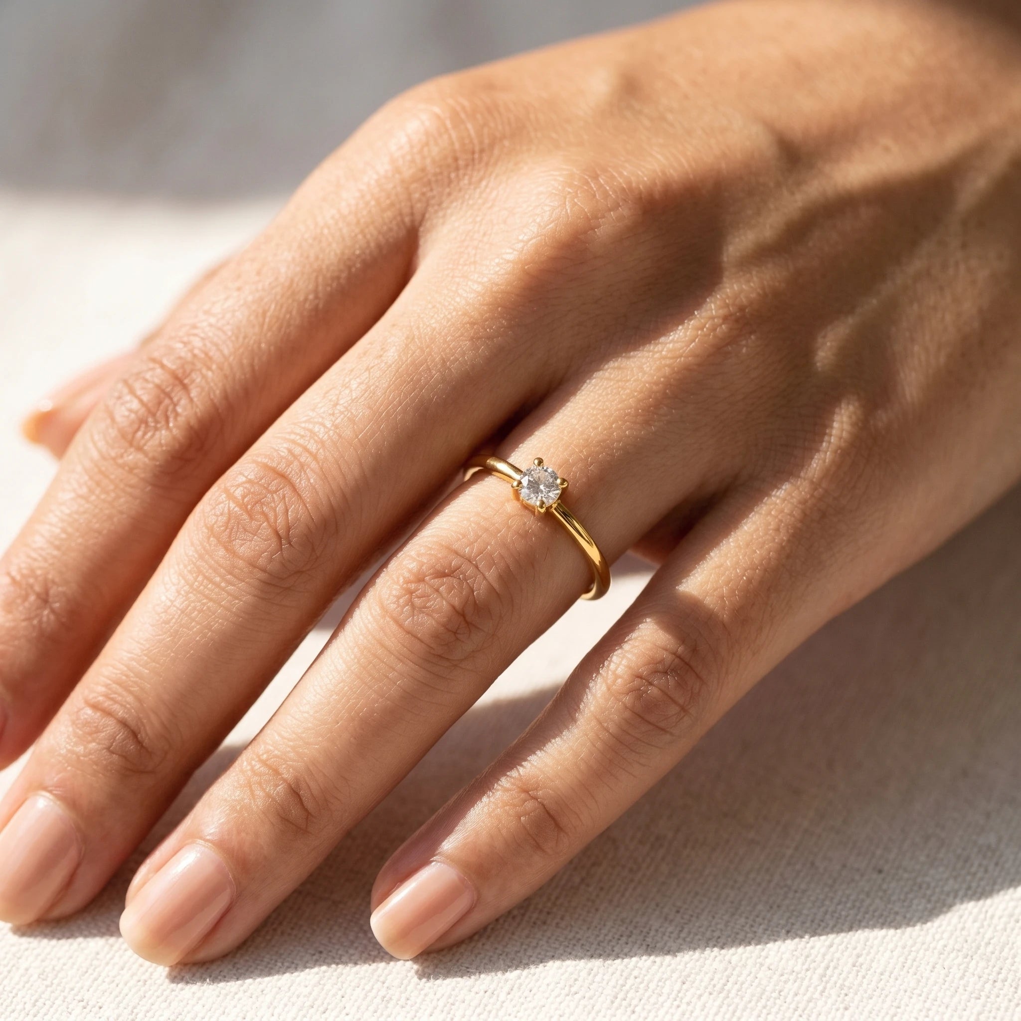 Solitaire Crystal Gold Stacking Ring – 18K PVD Gold Plated